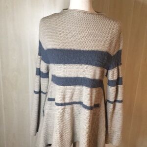 Lapis large polyester wool sweater lagenlook soft tan/blue